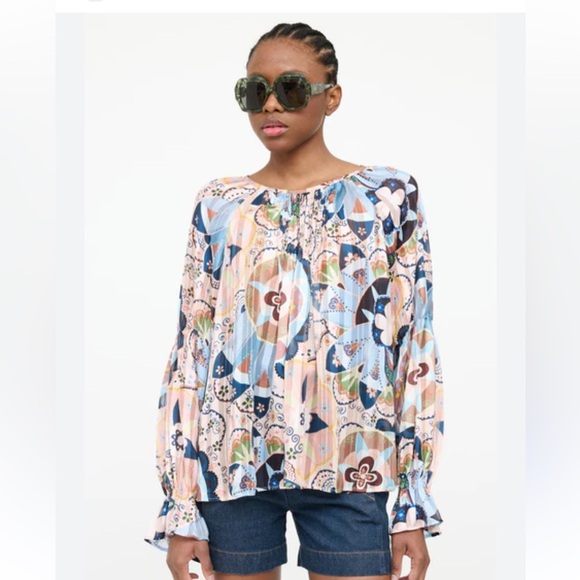 See By Chloe Tops - See By Chloe Printed Pleated Bell Sleeve Top